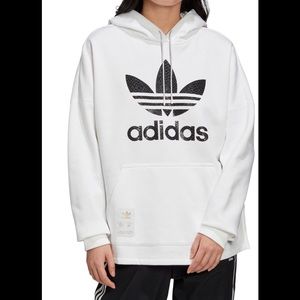 New adidas trefoil big logo white hoodie loose fit
